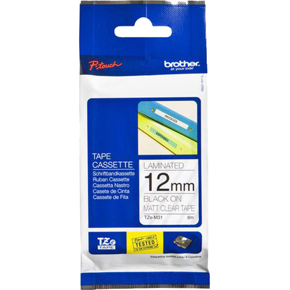 Brother 12mm Tape zwart op mat transparant TZE-M31 printlint