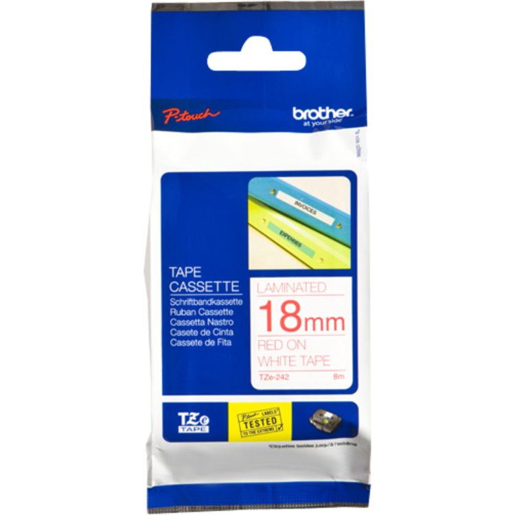 Brother TZE-242 printlint 18 mm, rood op wit