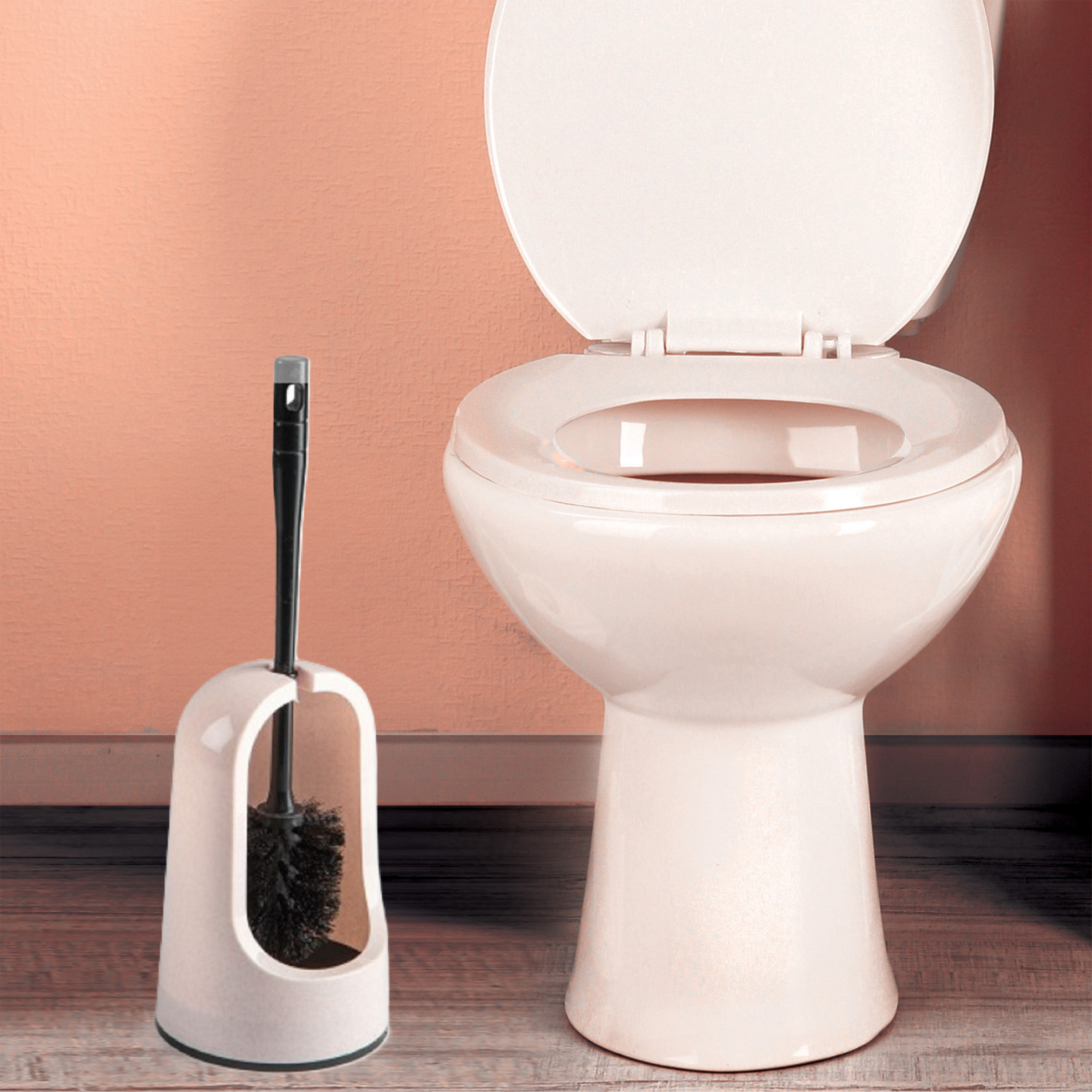Plasticforte WC borstel met houder - lichtroze - 40 cm - kunststof -