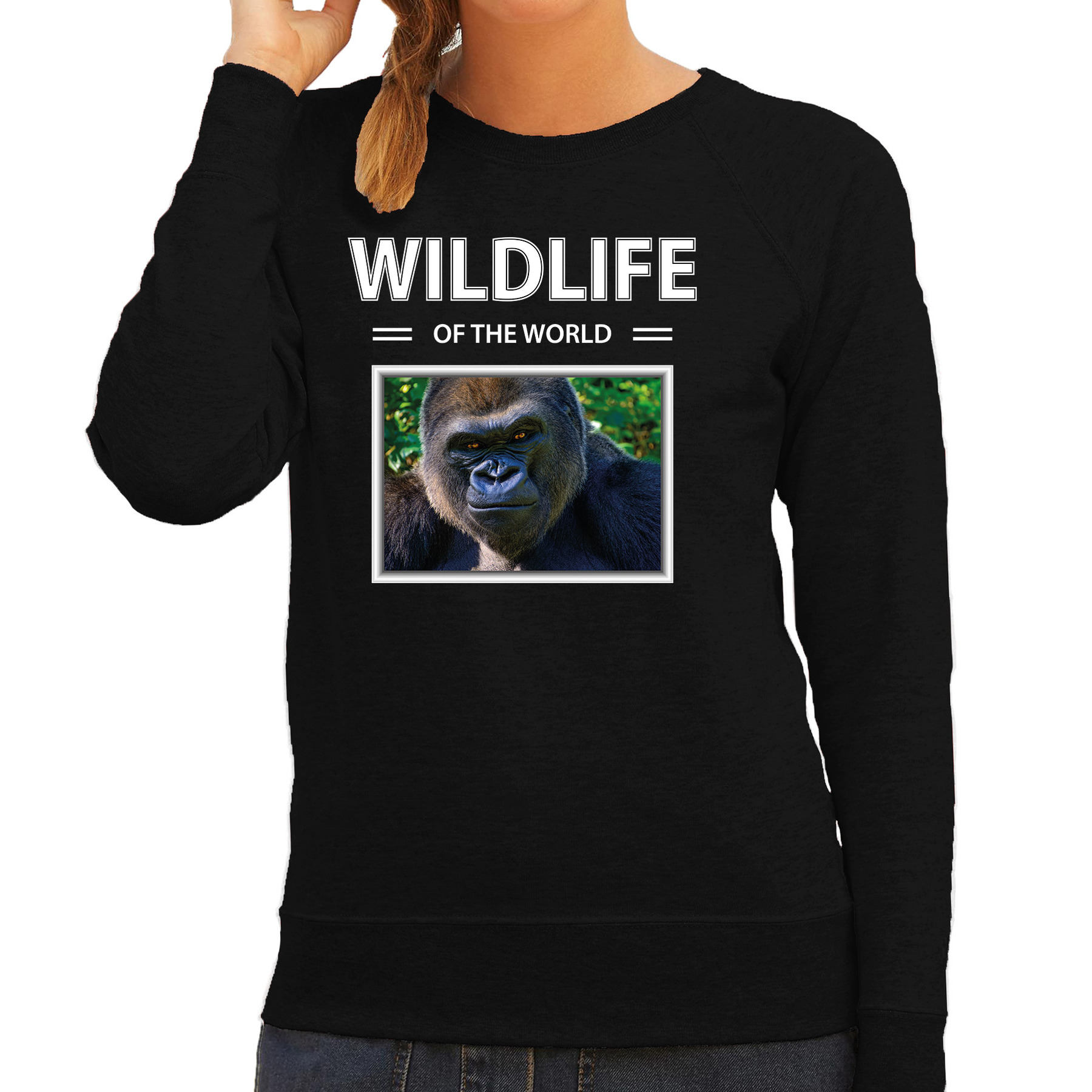 Aap sweater / trui met dieren foto wildlife of the world zwart voor dames 2XL -
