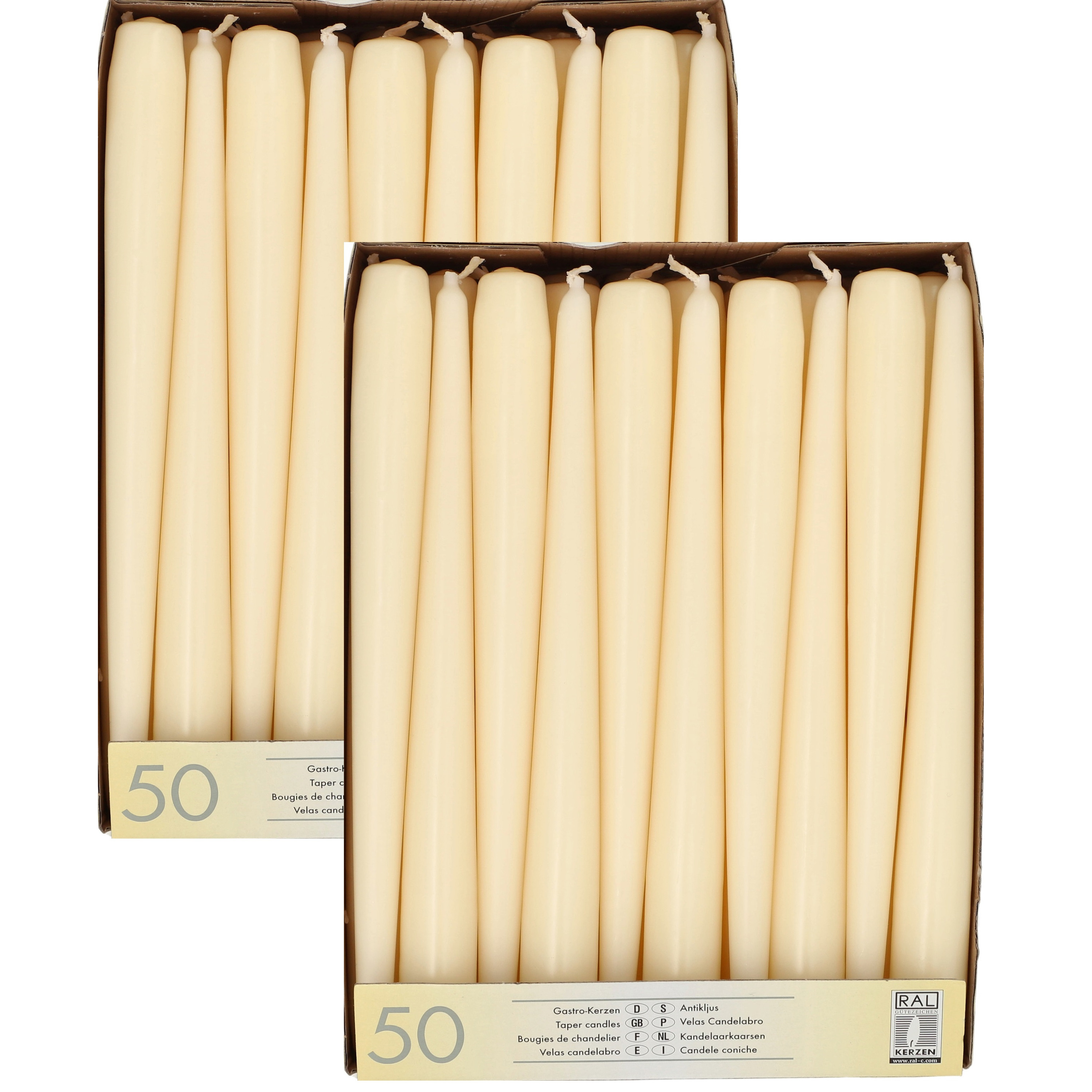 Dinerkaarsen/kandelaarkaarsen Mega pack - 100x stuks - creme wit - Gotisch - 25 cm -