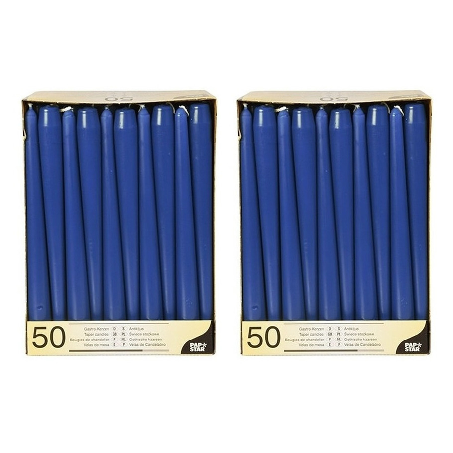 100x Donkerblauwe dinerkaarsen 25 cm -