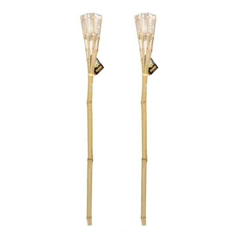 Bamboe tuinfakkels - 8x - citronella - met LED verlichting - 76 cm -
