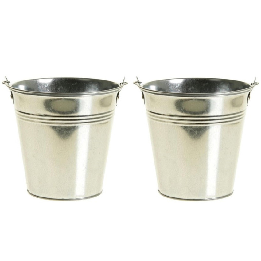 10x stuks zinken emmertjes/bloempotjes zilver 12 cm hoog -