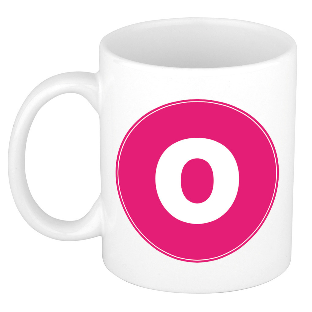 Mok / beker met de letter O roze bedrukking voor het maken van een naam / woord of team -