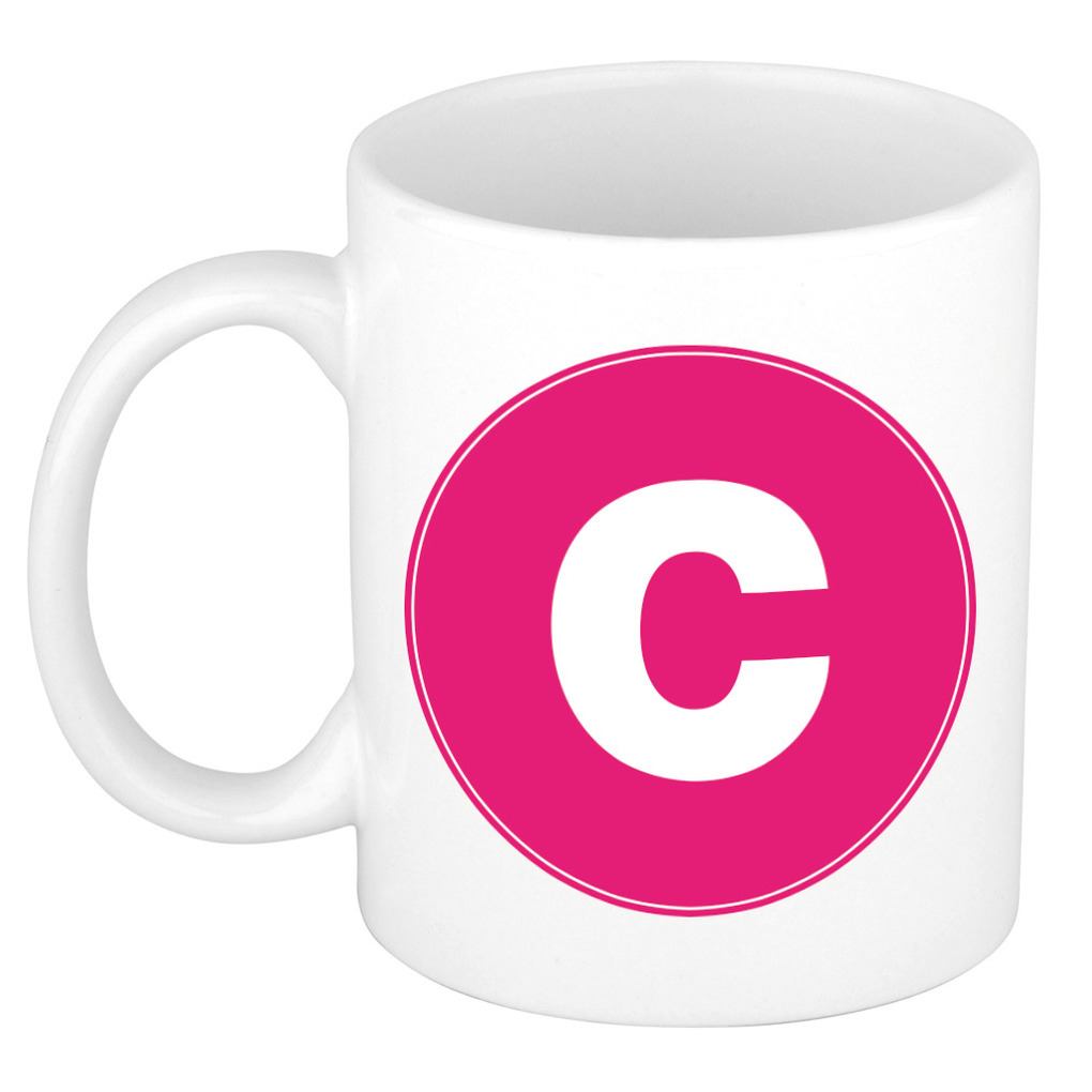 Mok / beker met de letter C roze bedrukking voor het maken van een naam / woord of team -