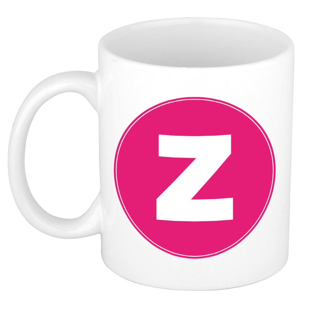 Mok / beker met de letter Z roze bedrukking voor het maken van een naam / woord of team -