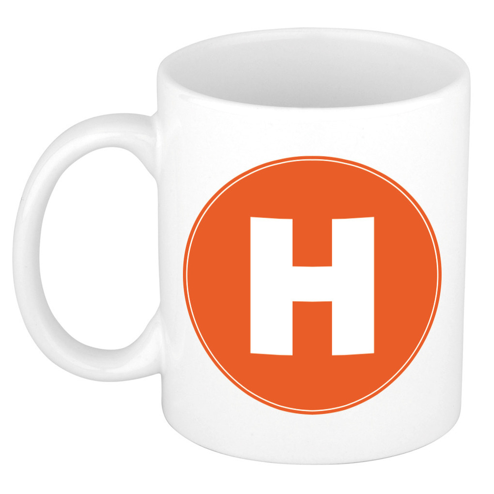 Mok / beker met de letter H oranje bedrukking voor het maken van een naam / woord of team -