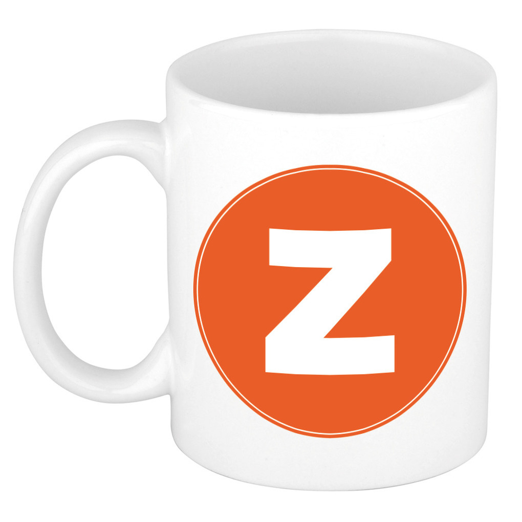 Mok / beker met de letter Z oranje bedrukking voor het maken van een naam / woord of team -
