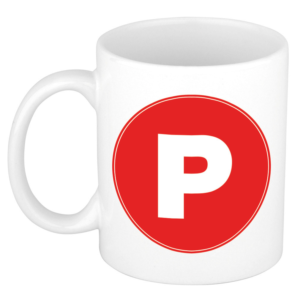 Mok / beker met de letter P rode bedrukking voor het maken van een naam / woord of team -
