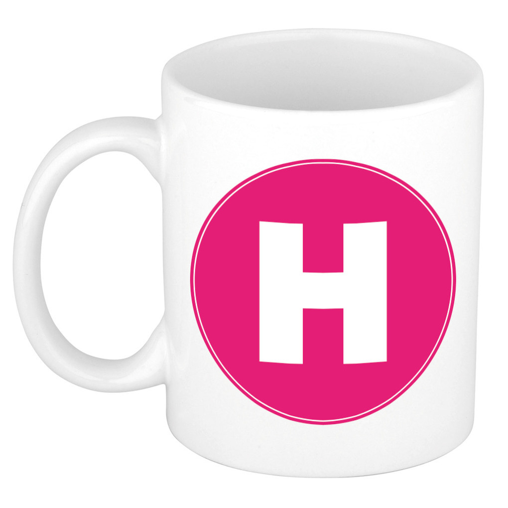 Mok / beker met de letter H roze bedrukking voor het maken van een naam / woord of team -