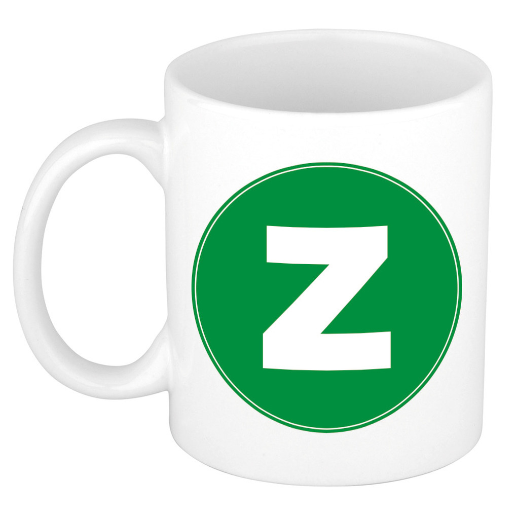 Mok / beker met de letter Z groene bedrukking voor het maken van een naam / woord of team -