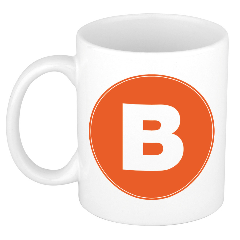 Mok / beker met de letter B oranje bedrukking voor het maken van een naam / woord of team -