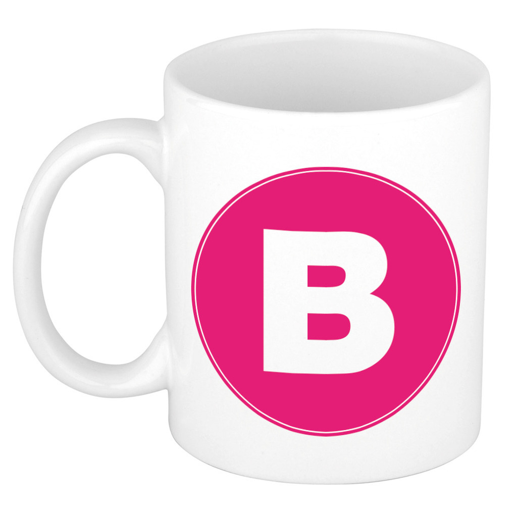 Mok / beker met de letter B roze bedrukking voor het maken van een naam / woord of team -