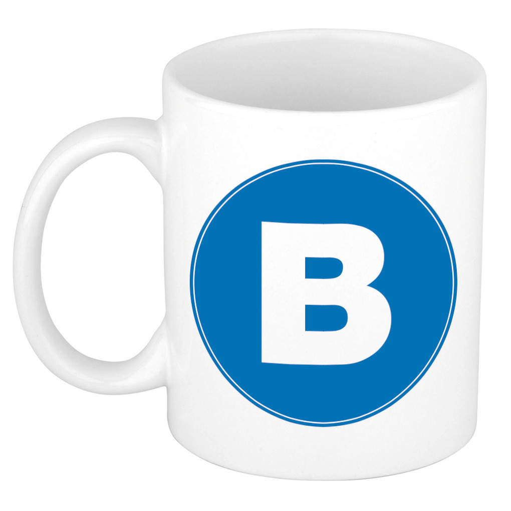 Mok / beker met de letter B blauwe bedrukking voor het maken van een naam / woord of team -