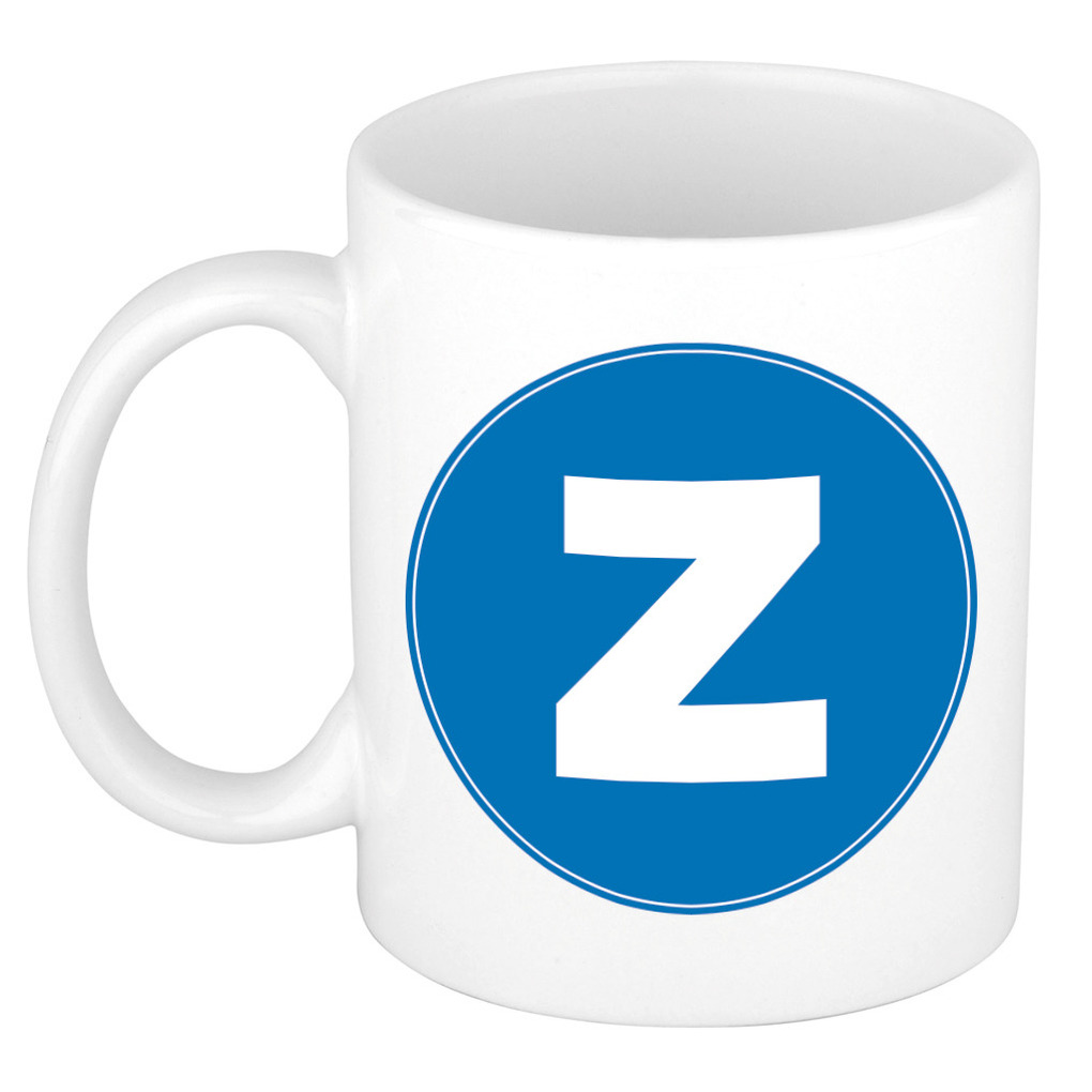 Mok / beker met de letter Z blauwe bedrukking voor het maken van een naam / woord of team -