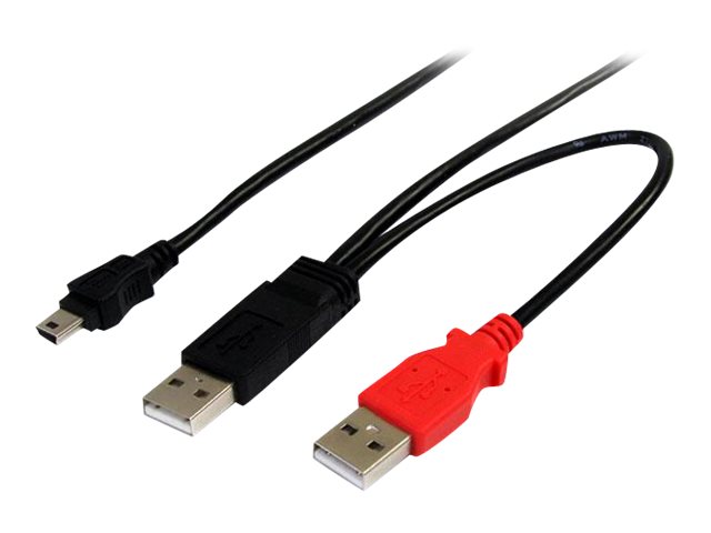 .com 1,8 m USB Y-kabel voor externe harde schijf - USB A naar mini B - USB-kabel - USB (M) naar mini USB type B (M) - USB 2.0 - 1.8 m - zwart