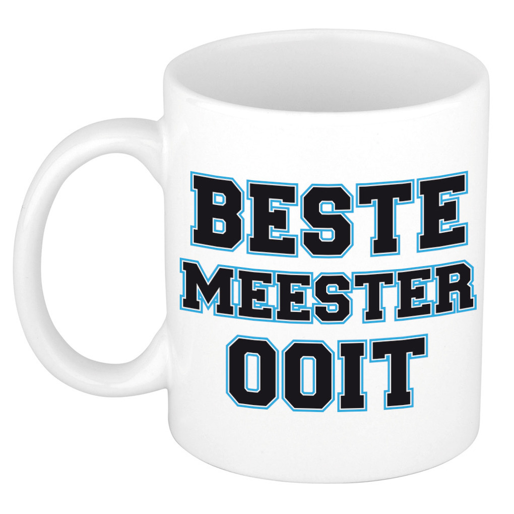 Beste meester ooit kado mok / beker wit met blauw - verjaardagscadeau -