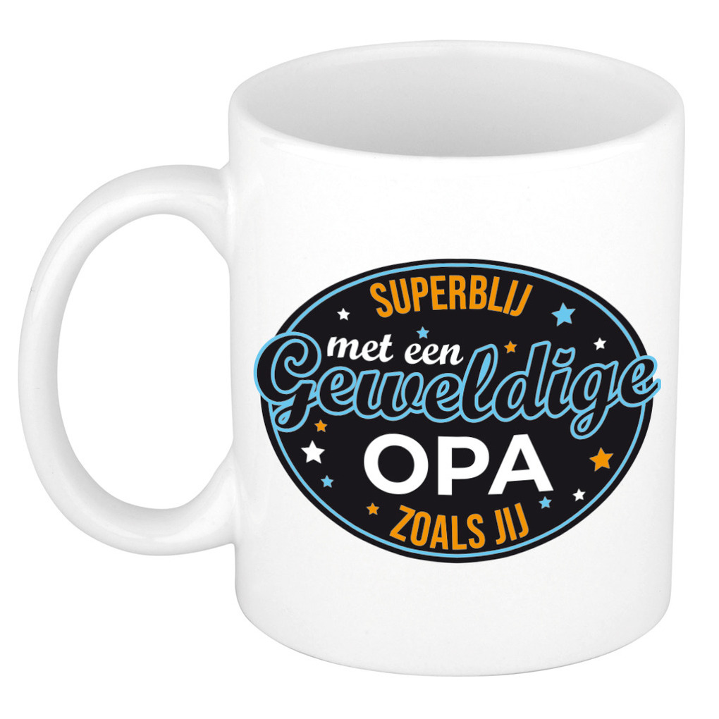 Superblij met opa kado mok / beker wit - bedankt / verjaardag cadeau -