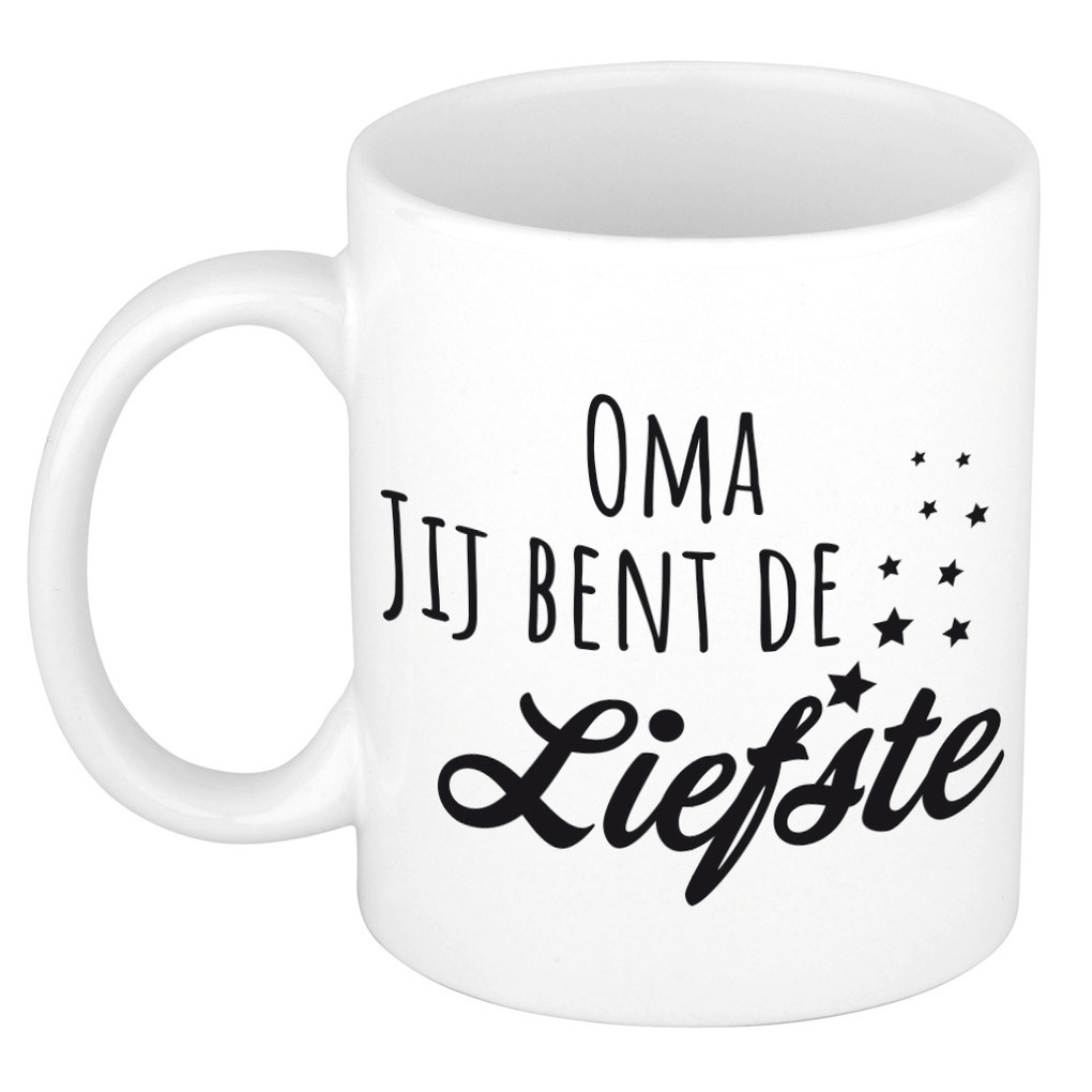 Oma jij bent de liefste kado mok / beker wit - bedankt cadeau / verjaardag -