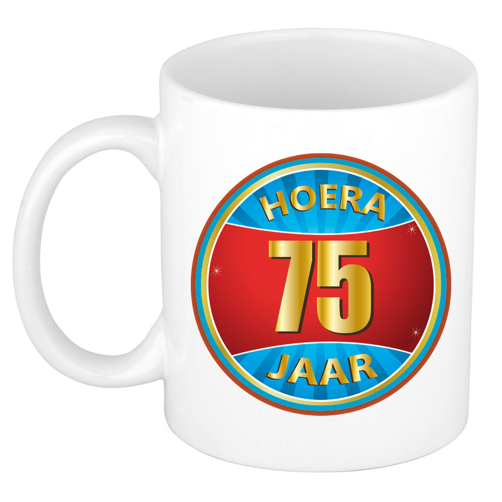 Verjaardag mok / beker hoera 75 jaar verjaardagscadeau -