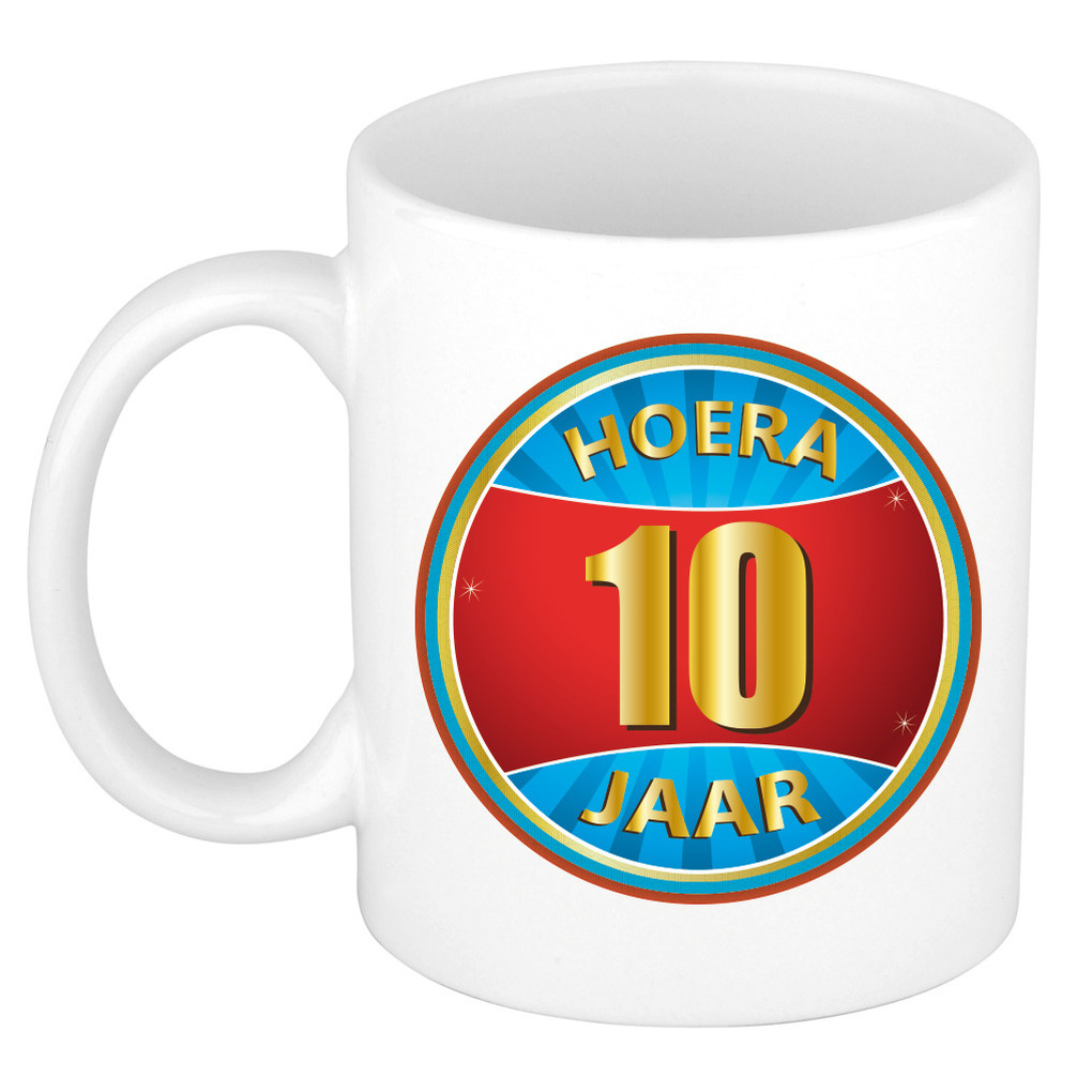 Verjaardag mok / beker hoera 10 jaar verjaardagscadeau -
