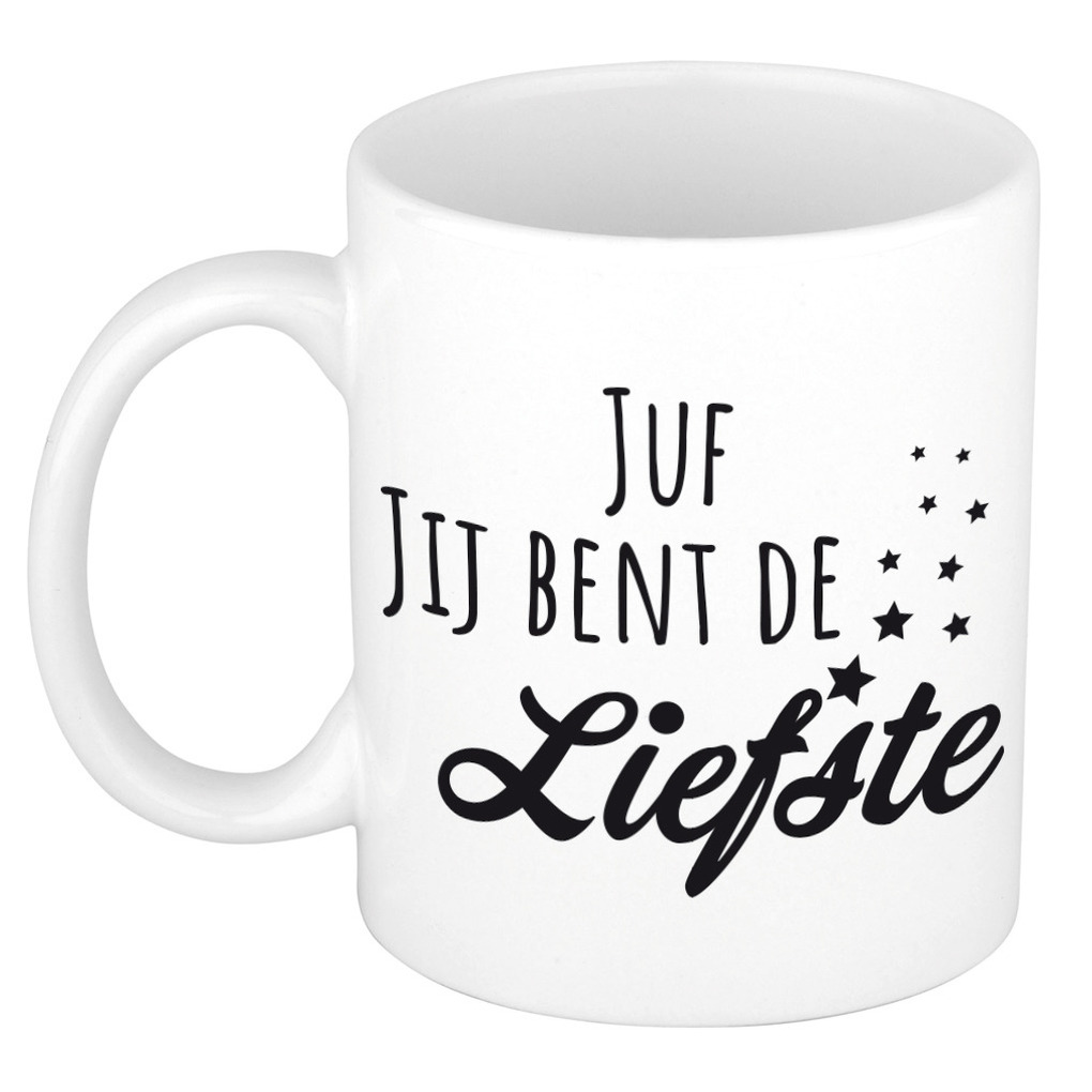Juf jij bent de liefste kado mok / beker wit - verjaardagscadeau -