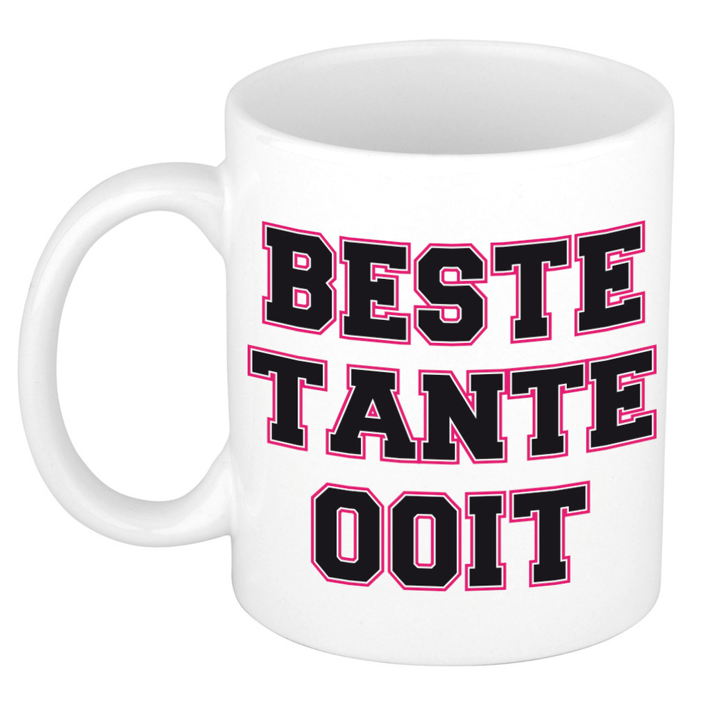 Beste tante ooit kado mok / beker wit met roze hartjes - verjaardagscadeau -