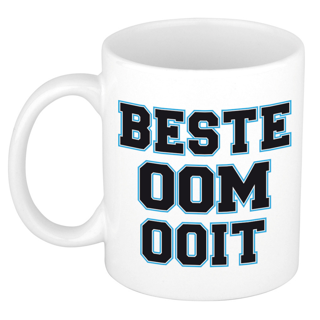 Beste oom ooit kado mok / beker wit met blauw - verjaardagscadeau -