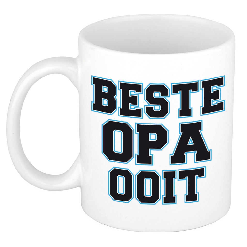 Beste opa ooit kado mok / beker wit met blauw - verjaardagscadeau -