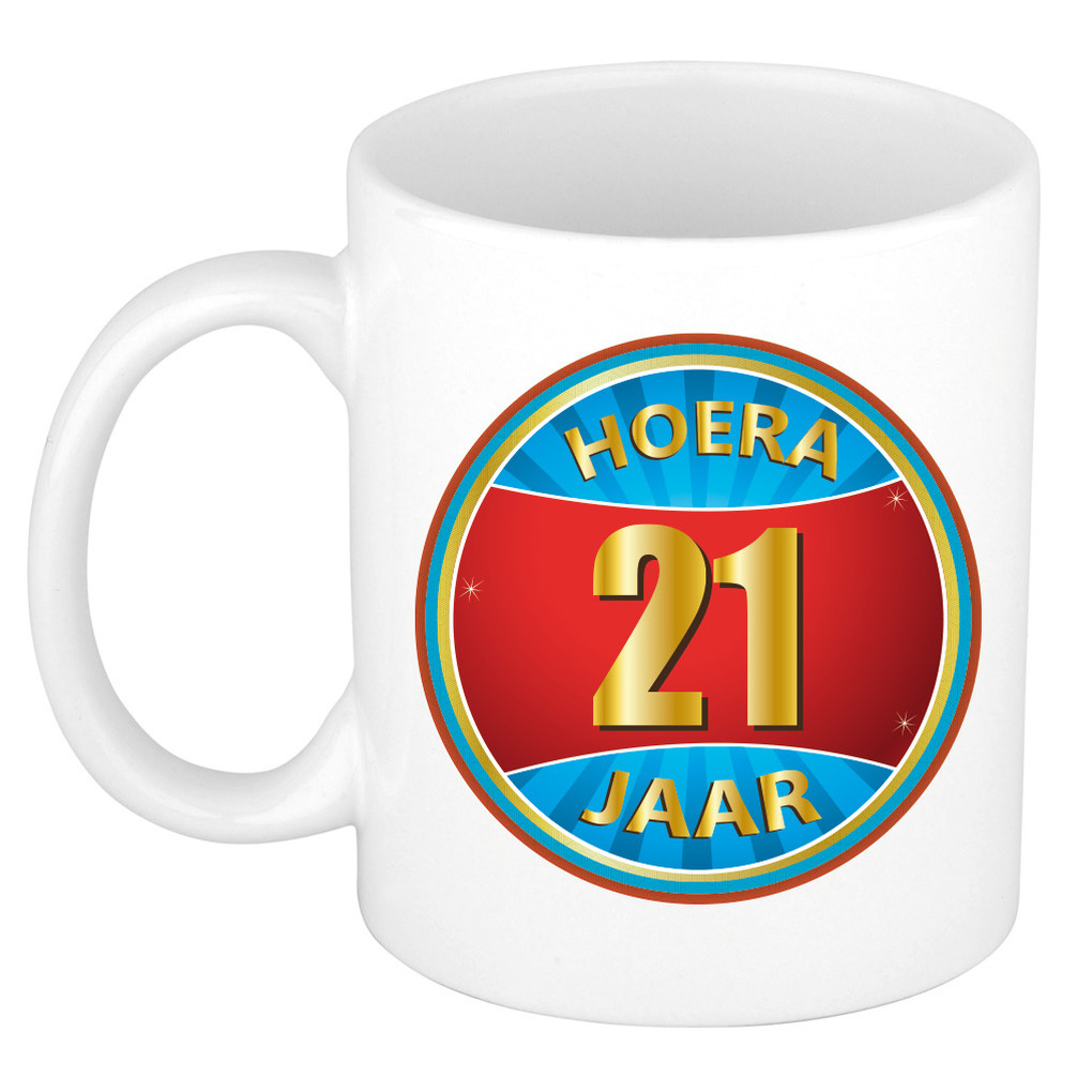 Verjaardag mok / beker hoera 21 jaar verjaardagscadeau -