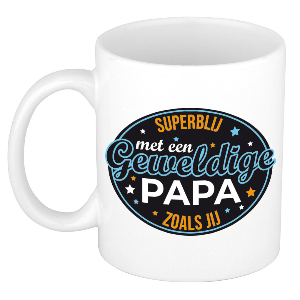 Superblij met papa kado mok / beker wit voor Vaderdag / verjaardag -