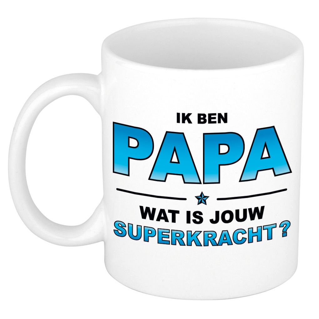 Ik ben papa wat is jouw superkracht kado mok / beker voor Vaderdag / verjaardag -