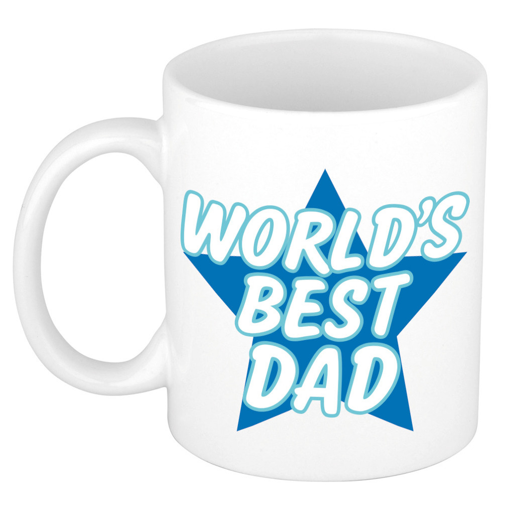 Worlds best dad kado mok / beker wit met blauwe ster - Vaderdag / verjaardag -