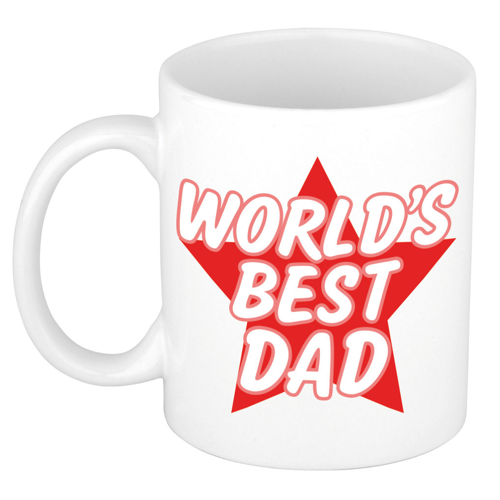 Worlds best dad kado mok / beker wit met rode ster - Vaderdag / verjaardag -
