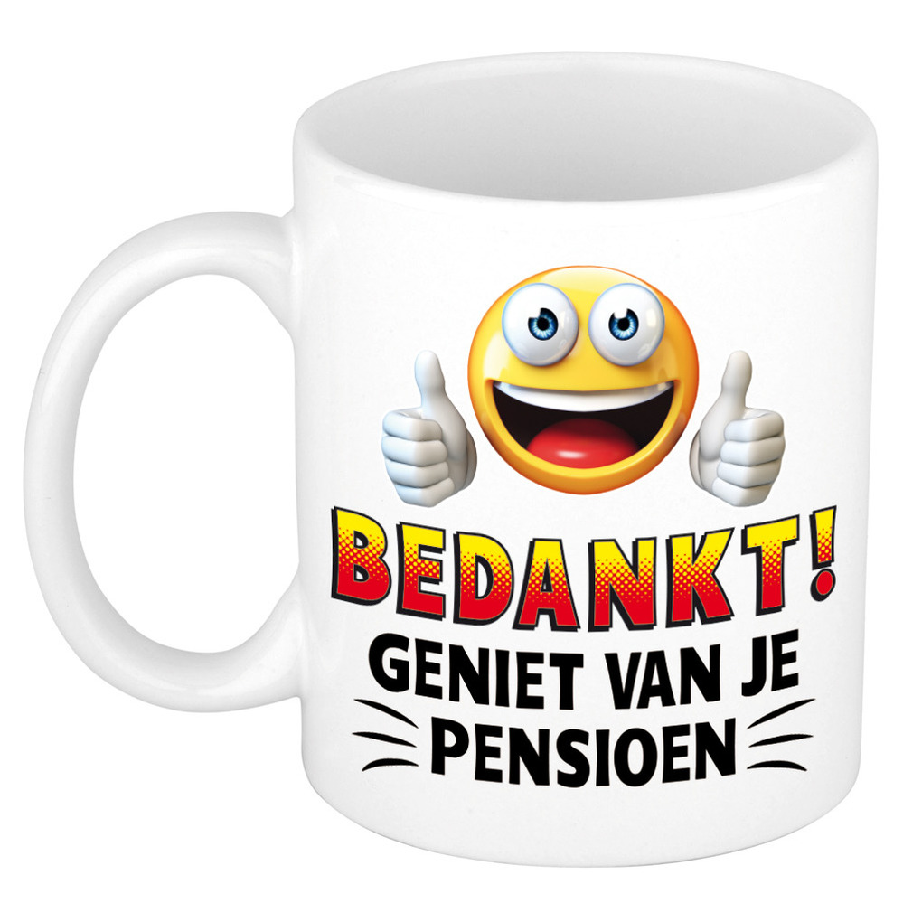 Geniet van je pensioen kado mok / beker wit met smiley - collega afscheidscadeau / VUT / pensioen -