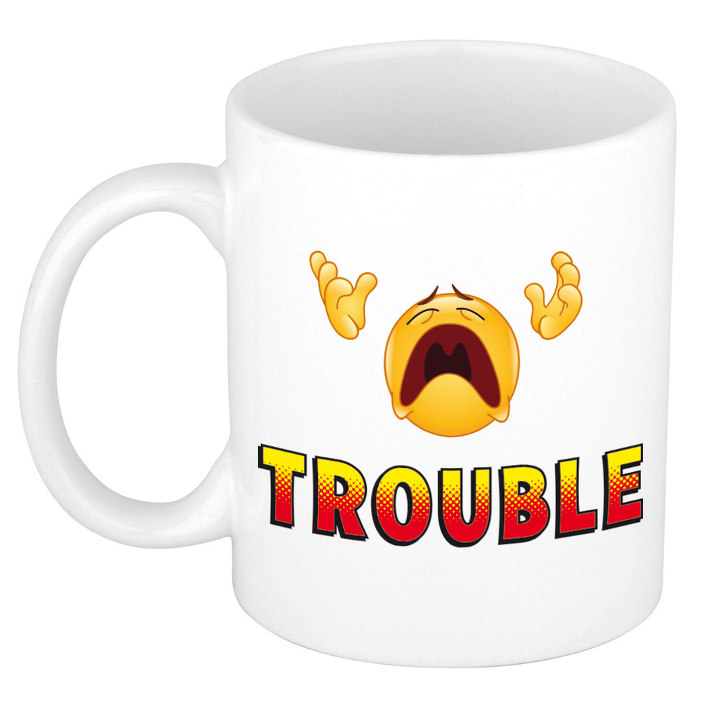 Trouble kado mok / beker wit - cadeau collega -