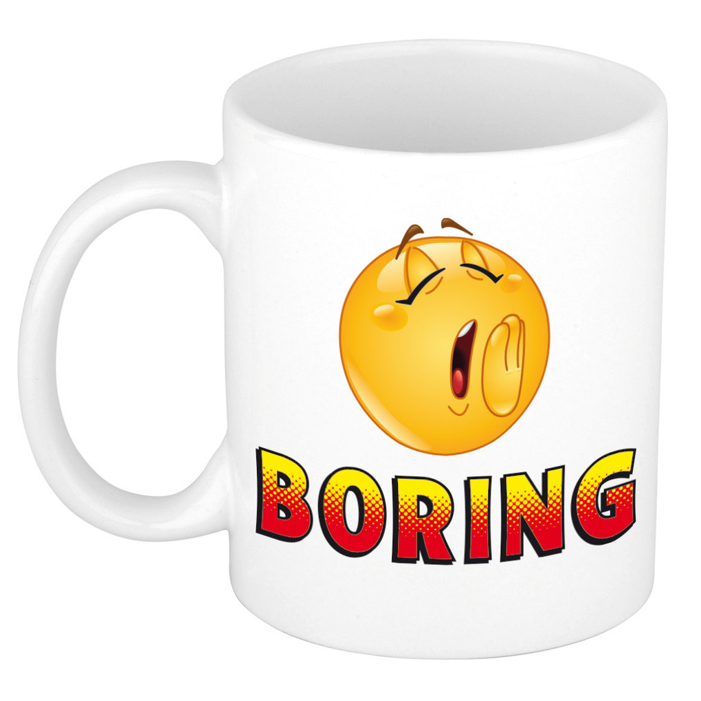 Boring kado mok / beker wit met smiley - cadeau collega -