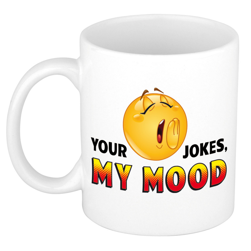 Your jokes my mood kado mok / beker wit met smiley - cadeau collega -