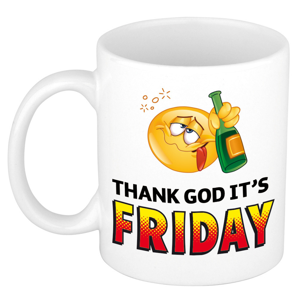 Thank god its friday kado mok / beker wit met smiley - cadeau collega -