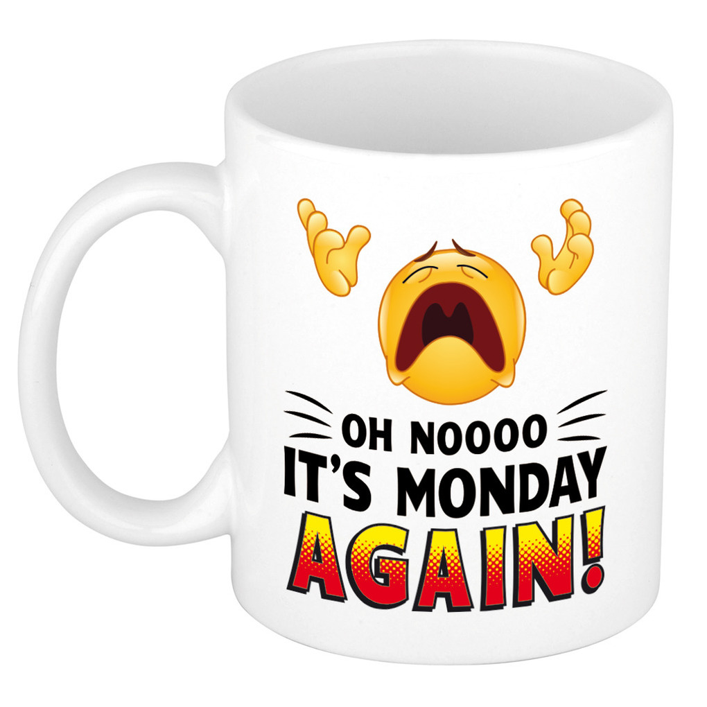 Oh no its Monday again kado mok / beker wit - cadeau collega -