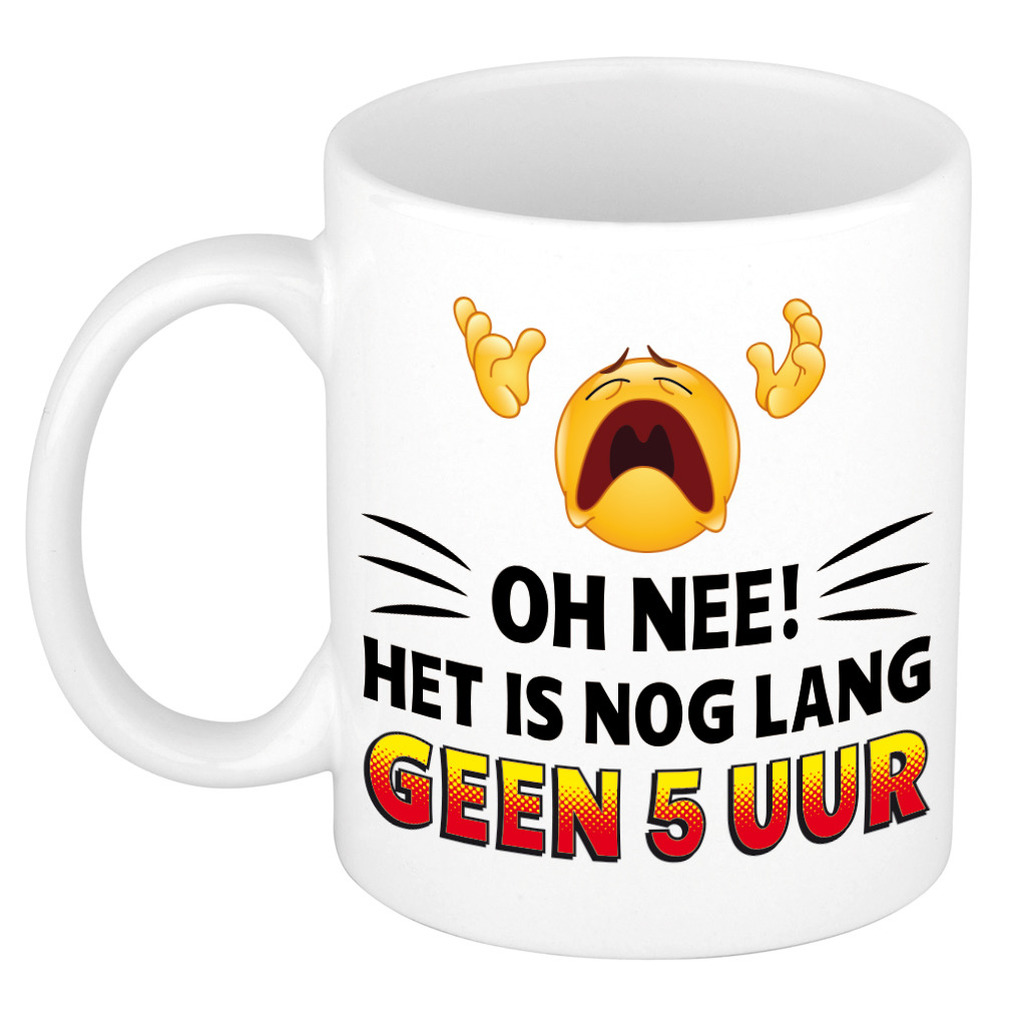 Nog lang geen 5 uur kado mok / beker wit - cadeau collega -