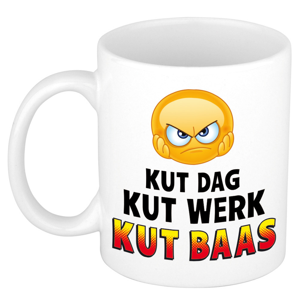 Kut dag kut werk kut baas kado mok / beker wit en zwart - cadeau collega -
