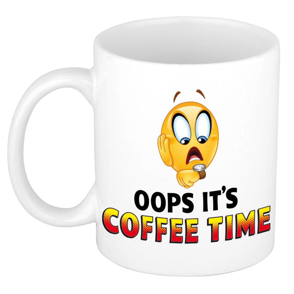 Oh no its coffee time kado mok / beker wit - cadeau collega -