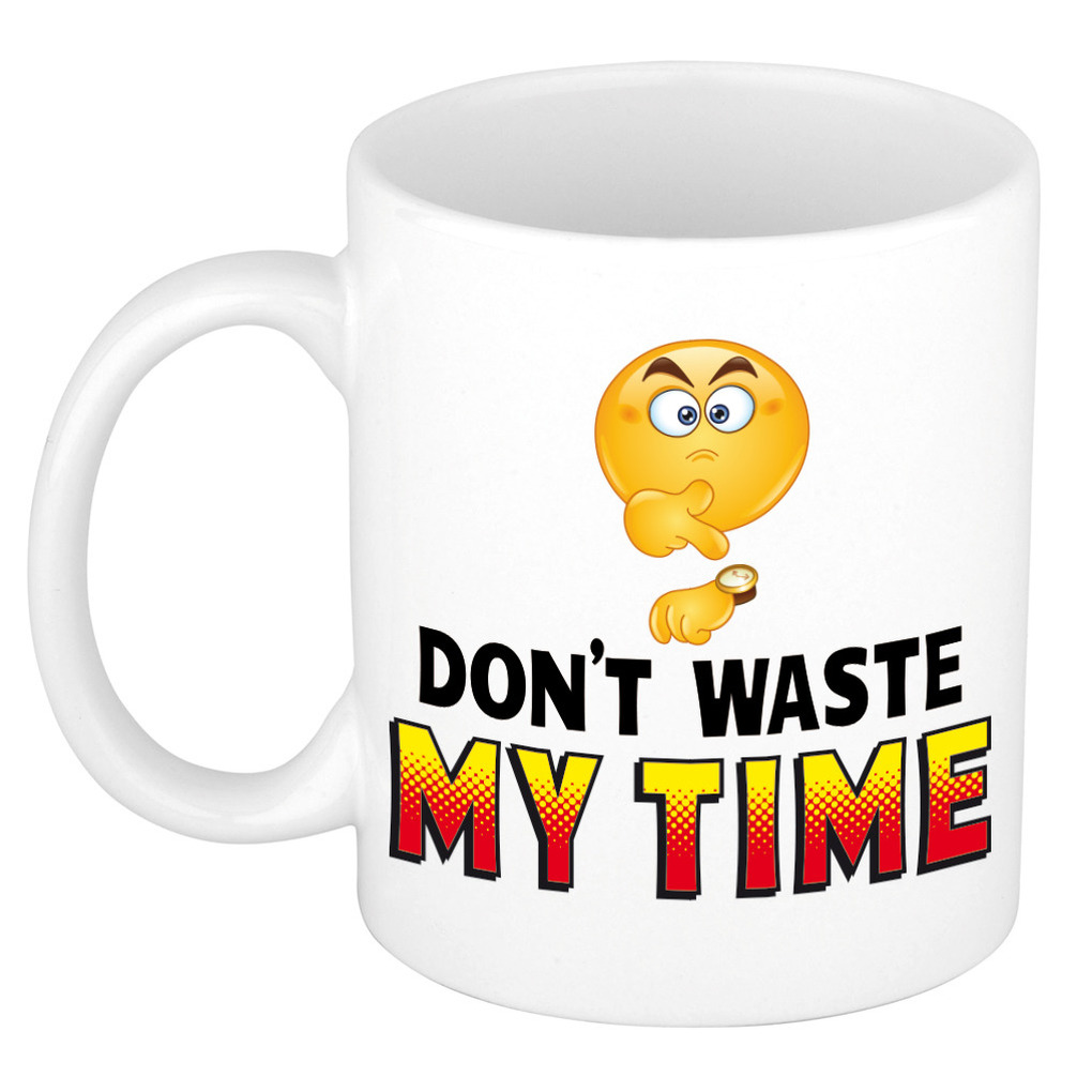 Dont waste my time kado mok / beker wit met smiley - cadeau collega -