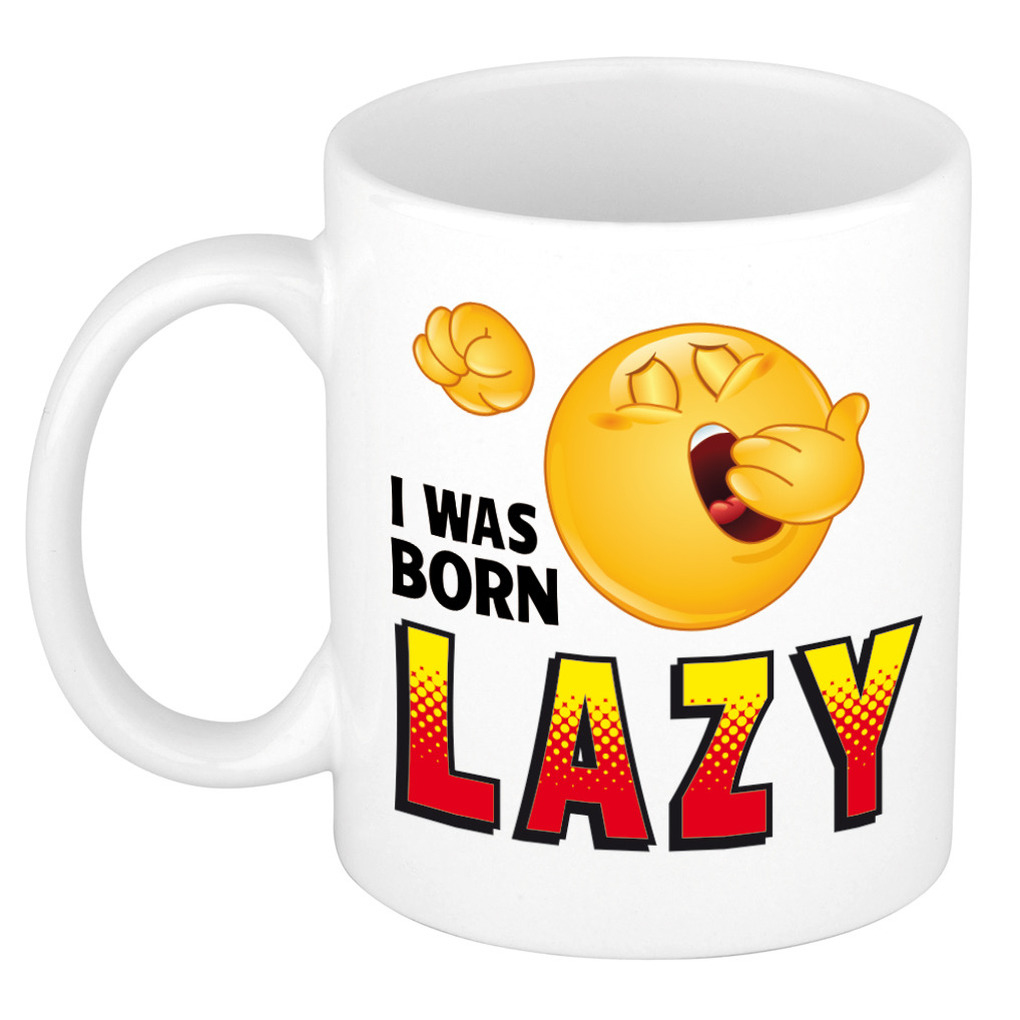 I was born lazy collega mok / beker wit 300 ml -