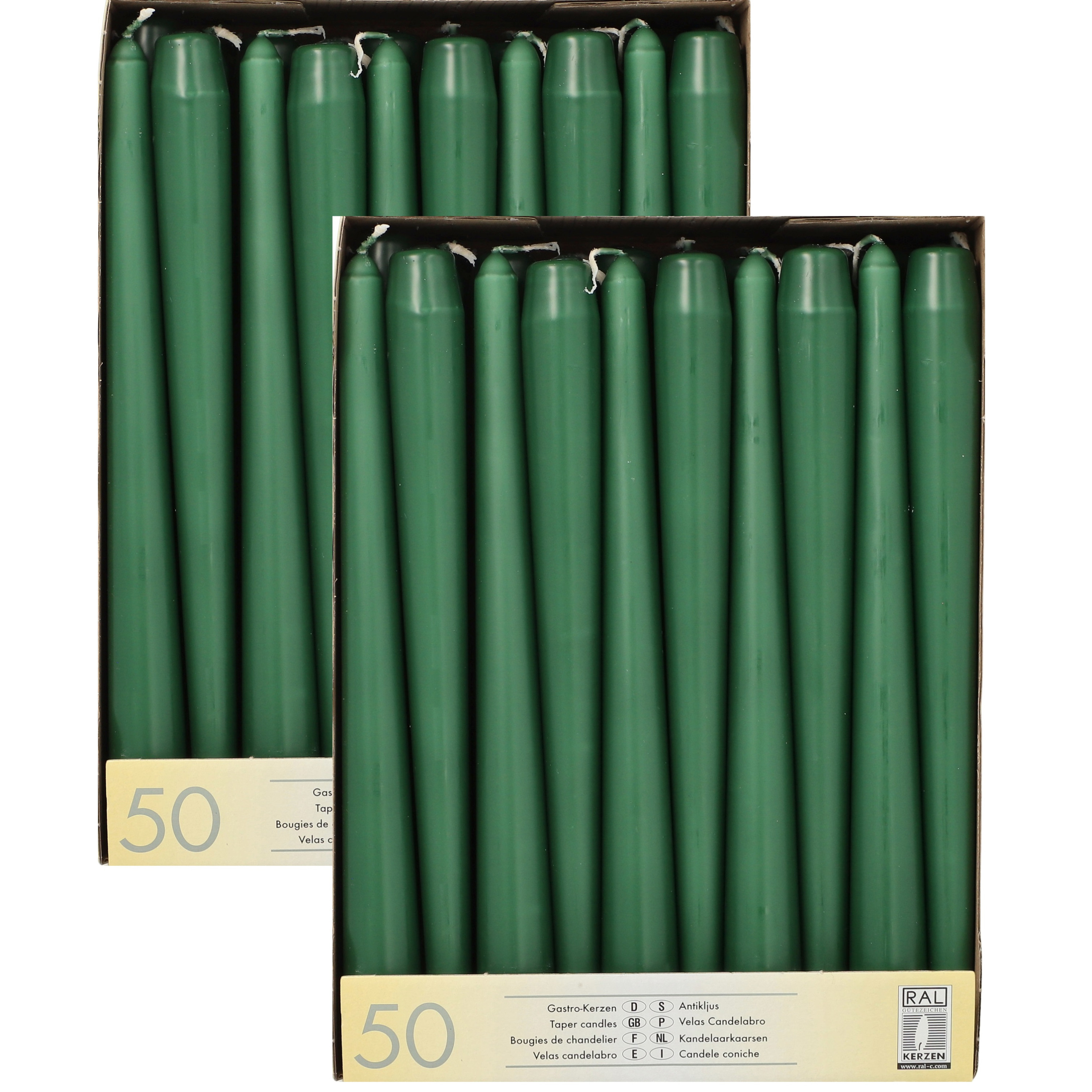 Dinerkaarsen/kandelaarkaarsen Mega pack - 100x stuks - donkergroen - Gotisch - 25 cm -