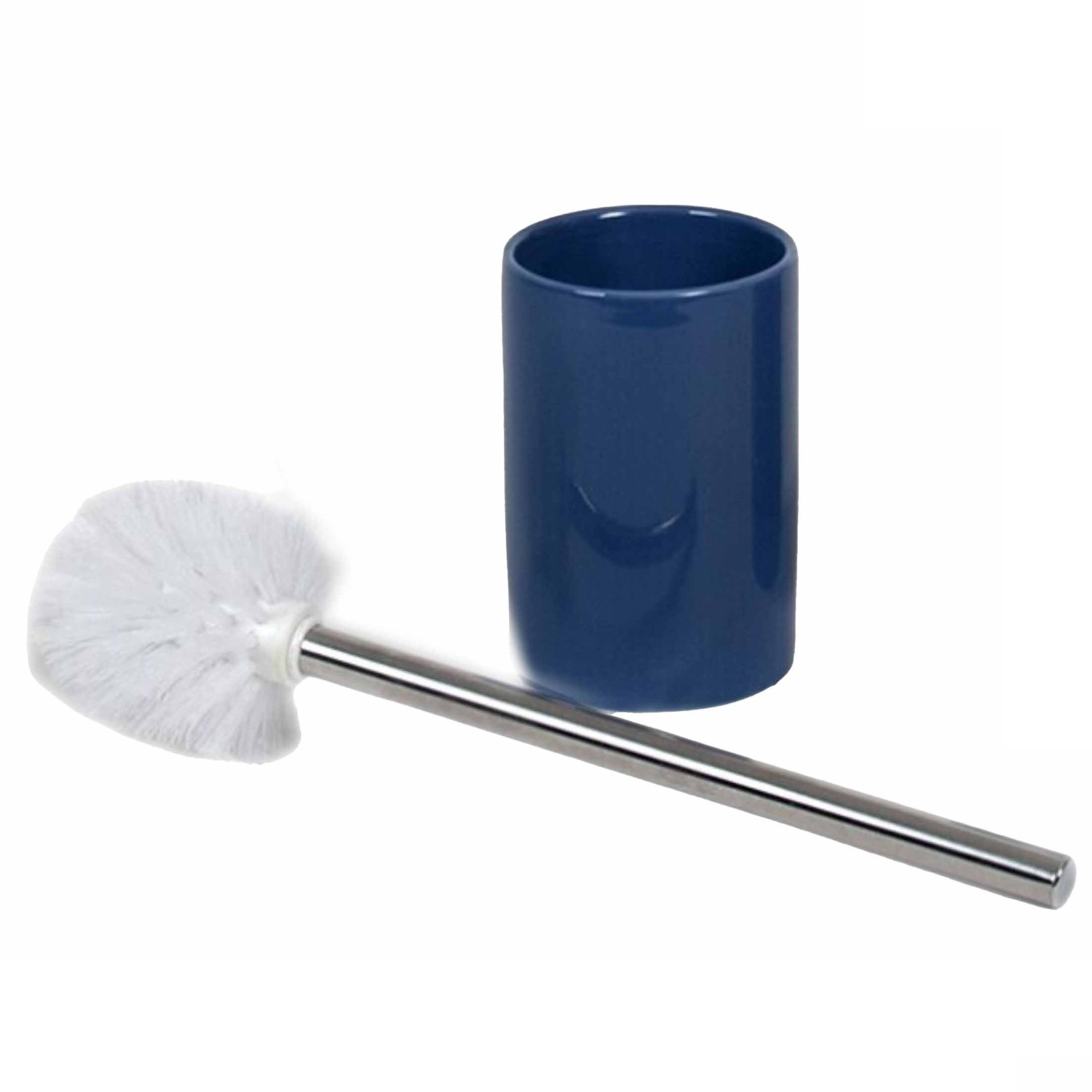 Wc/toiletborstel inclusief houder blauw/zilver 37 cm van RVS/keramiek -