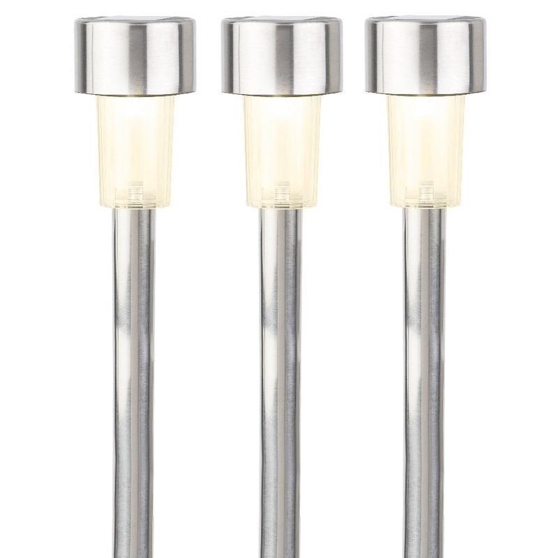 5x Buiten/tuin Led zilveren stekers solar verlichting 36 cm Rvs warm wit -
