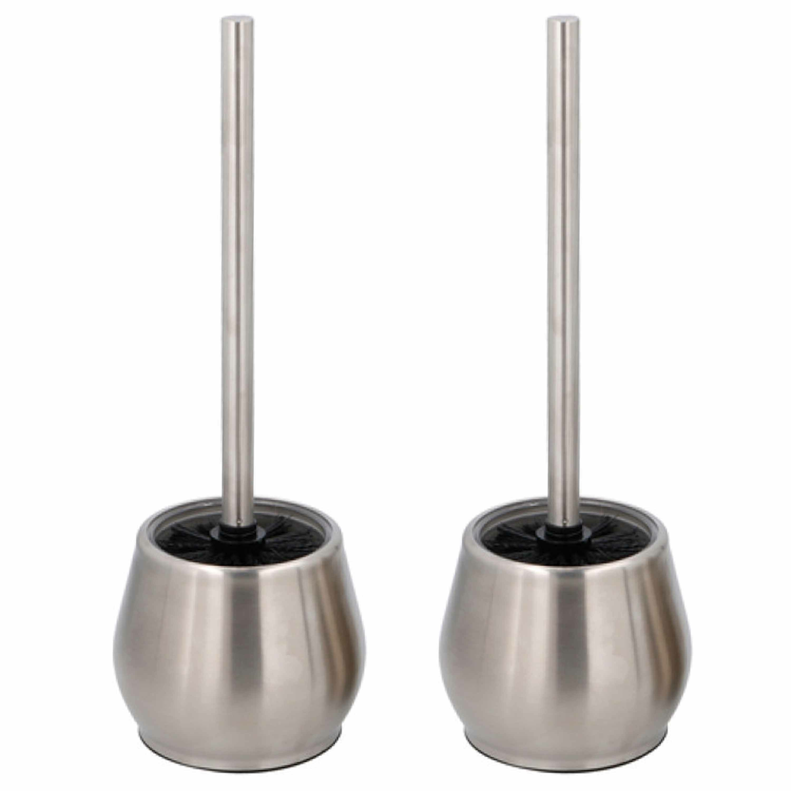 Set van 2x wc/toiletborstels met houder cilinder rond 37 cm van Rvs -